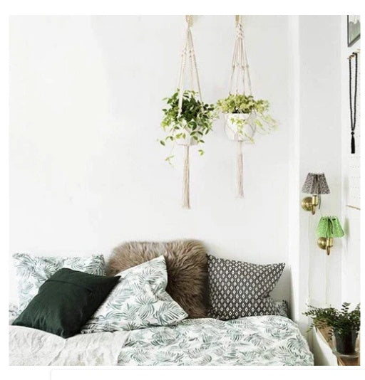 Boho Bloom Hanging Set – 4pc Macramé Plant Hangers & Shelf